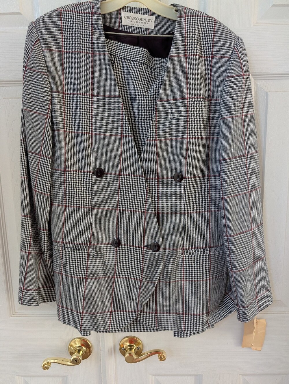 Suzy Shier Grey Plaid Blazer with Red Windowpane- Tags Attached